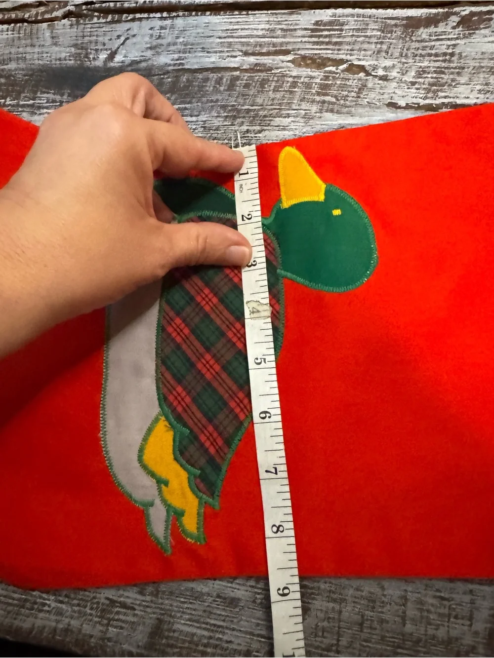 Source Unknown Red Christmas Stocking with Plaid Duck Applique